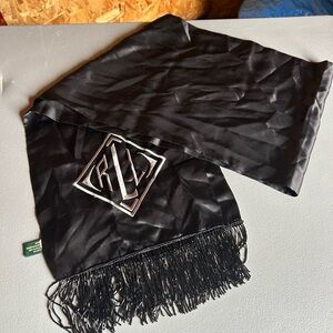 Ralph Lauren Black Scarf with Silver Logo and beads silk